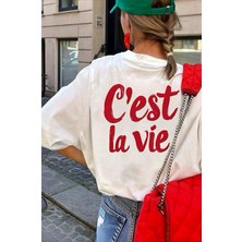 Oksit C'est La Vie Yazılı Oversize Kadın T-Shirt