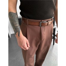 Elku Moda Erkek Relaxed Fit Pileli Kumaş Pantolon Old Money Stil Yüksek Bel Dökümlü Pantolon