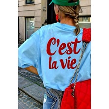 Oksit C'est La Vie Yazılı Oversize Kadın T-Shirt