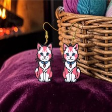 Brand House Çok Renkli V3 Kedi Temalı 3D Sallantılı Küpe – Sevimli Trend Kadın Aksesuar