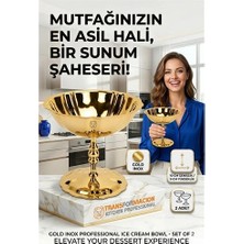 Nacario 2'li Profesyonel Inox Gold Paslanmaz Çelik Ayaklı Dondurma Tatlı Sunum Kasesi Seti