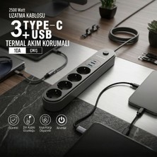 Runaway Termal Akım Korumalı 4 Prizli USB Girişli Uzatma Kablosu