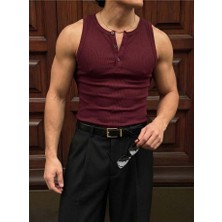 Elku Moda Erkek Sıfır Kol T-Shirt - Slim Fit Fitilli Ribana Dokuma Kolsuz Atlet Sıfır Yaka Spor Atlet Tişört