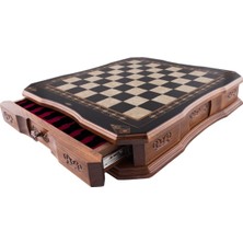 Helena Wood Art Büyük Siyah Satranç Seti Metal Figürler ile 54x50x9 cm Ahşap Tasarım