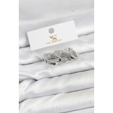 Renas Store Pirinç Gümüş Renk Zirkon Taşlı Halka Yılan Model Ysx Trio Küpe Seti