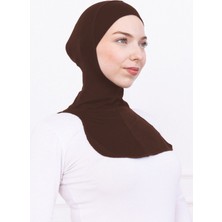 Loggia Boyunluklu Ninja Bone Likralı Sporcu Bonesi - Kadın Hazır Pratik Tesettür Hijab Başörtü Kahverengi