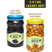Palamidas 2 x 1 kg Kuru Sele Siyah ve Edremit Çizik Yeşil Zeytin Lezzet Seti