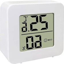 MarkEntegra Promosyonca Mini Dijital Termometre ve Nem Ölçer, Iç Mekan, Beyaz, LCD Ekran, Gülümseme Yüz Ikonlu, 4.5x4.5x1.6cm