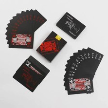 MarkEntegra Iskambil Kağıdı Destesi Oyun Kartları Su Geçirmez Pvc Parlak Siyah Deste 8,7cm x 5,7cm 54'lü (Kırmızı)
