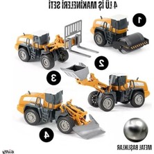 MarkEntegra Oyuncak Metal Başlıklı Iş Makinaları Seti Ekskavatör Kar Küreyici Forklift Silindir 4 Ü 1 Arada Set