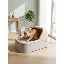 MarkEntegra Orret Home Kedi Kumu Kabı Geniş Hacimli Kedi Tuvaleti Plastik Kedi Tuvalet Kabı Açık Kedi Kum Kabı Kolay Temizlenebilir Dayanıklı Tasarım (Açık Gri-Krem)