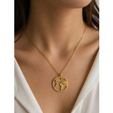 Herşey Nota Dünya Haritası Gold Renk Kolye Unisex Hediye 60 cm Zincir