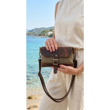 Galande Hakiki Deri & Kanvas Mini Tote Çanta