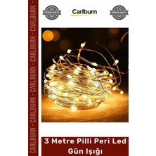 Carlburn #periled Dekoratif Esnek Bakır Tel Sarı Sıcak Beyaz Aydınlatma 3 Metre Pilli Peri LED Gün Işığı
