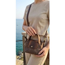 Galande Hakiki Deri & Kanvas Mini Tote Çanta