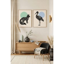 Tontilika Etnik Desenli Tilki ve Leylek 2’li Ahşap Çerçeveli Tablo Seti