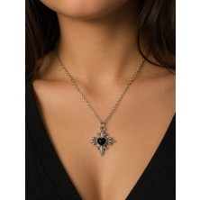 Herşey Nota Siyah Kalp Detaylı Gotik Kolye Unisex Metal Zincir Hediye Takı
