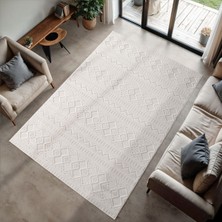 TCH Home Living Dova Beyaz Krem Iskandinav Yumuşak Pamuk Taban Dokuma Halı Salon Mutfak Oturma Odası Koridor Yolluk Çocuk Odası Halısı 01652