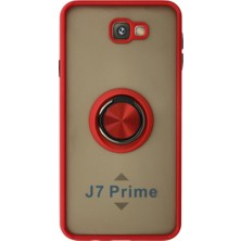 Uray Store Samsung Galaxy J7 Prime Kılıf Montreal Yüzüklü Silikon Kapak - Kırmızı