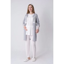 Erdeniz Tekstil Yeni Sezon Modern Rahat ve Şık Hamile -Lohusa- Geniş Omuz Dantelli Sabahlık ve 3’lü Emzirme Pijama Takımı
