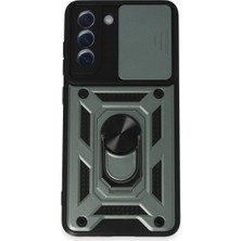 Uray Store Samsung Galaxy S21 Fe Kılıf Pars Lens Yüzüklü Silikon - Yeşil
