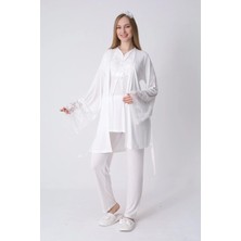 Erdeniz Tekstil Yeni Sezon Modern Rahat ve Şık Hamile -Lohusa- Geniş Dantel Kollu Sabahlık ve 3’lü Emzirme Pijama Seti