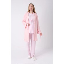 Erdeniz Tekstil Yeni Sezon Modern,rahat ve Şık Hamile - Lohusa Pijama Sabahlık 3'lü Takım Dantel Yakalı Cepli Düğmeli Emzirme Pamuk Viskon Hamile Pijama