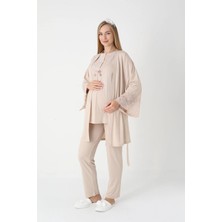 Erdeniz Tekstil Yeni Sezon Modern,rahat ve Şık Hamile - Lohusa Pijama Sabalık Takımı Dantel Kollu Güpürlü Düğmeli Emzirme Pamuklu 3'lü Hamile Set