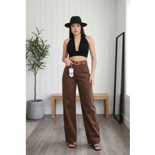 Kadın Kahverengi Palazzo Denim Pantolon
