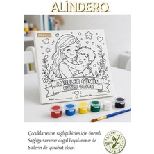 Alindero Çocuk Boyama Anneler Günü Özel Tasarım (No:2) 6 Lı Akrilik Boya + Fırça + Hazır Görsel Tuval (20X20 )