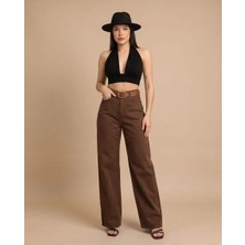 Kadın Kahverengi Palazzo Denim Pantolon