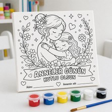 Alindero Çocuk Boyama Anneler Günü Özel Tasarım  6'lı Akrilik Boya + Fırça + Hazır Görsel Tuval (20X20 )