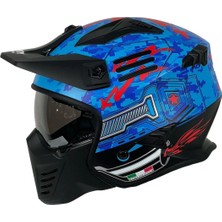 Sway X2 Tokyo Trooper Modüler Full Face Çene Sökülebilen Motosiklet Kaskı M Beden Mavi Kırmızı
