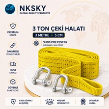 Nksky 3 Ton Araç Çekme Halatı 3 Metre 5 cm Genişlik Güçlendirilmiş Uçlu Oto Çeki Halatı