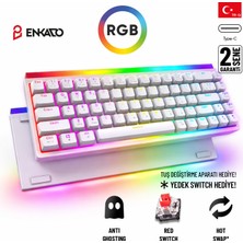 Enkado Mekanik Klavye %60 Gaming Red Switch Kablolu Beyaz Oyun Klavyesi Anti-Ghosting