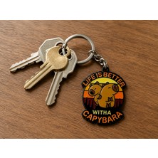 Herşey Nota Capybara Figürlü Anahtarlık Sevimli Tasarım Renkli Metal Hediye