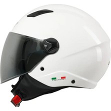 Sway Sw 765 Gloss White Güneş Vizörlü Yarım Motosiklet Kaskı Ayna Vizör