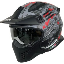 Sway - Fs-X2 Trooper Fullface Kask - Siyah Kırmızı Gri - Medium Beden