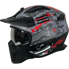 Sway X2 Tokyo Trooper Modüler Full Face Çene Açılır Motosiklet Kaskı L Beden Siyah Kırmızı