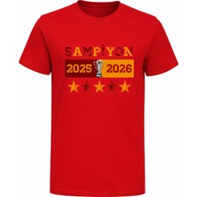 Efendioğlu Design Sarı Kırmızı Şampiyon 5 Yıldız Yazılı Pamuklu Yetişkin T-Shirt