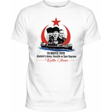 Efendioğlu Design Bandırma Gemisi ve Atatürk 19 Mayıs 1919 Baskılı Pamuklu T-Shirt