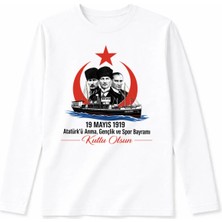 Efendioğlu Design Uzun Kollu Bandırma Gemisi ve Atatürk 19 Mayıs 1919 Baskılı Pamuklu Çocuk T-Shirt