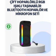 Renas Store Rgb Işıklı Çift Hoparlörlü Taşınabilir Bluetooth Speaker Mikrofon