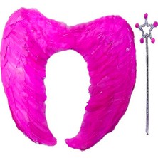 Renas Store Gerçek Tüylü Katlanabilir Çuk Pembe Melek Kanadı Asa Seti 40X55 cm