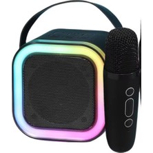 Renas Store Karaoke Kablosuz Hoparlör Mikrofonlu Rgb Işıklı Bluetooth Spe Tf Kart/usb Siyah