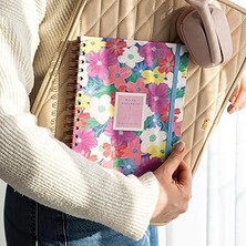 Uravas Store Paperora 17X24 Spiralli Lastikli Sert Kapak Çizgili Not Defteri Çok Renkli Çiçekler