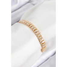 Uravas Store Pirinç Zirkon Taşlı Tennıs Model Gold Renk Asansörlü Kadın Bileklik