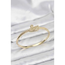 Uravas Store Pirinç Gold Renk Zirkon Taşlı Kuğu Model Kadın Kelepçe Bileklik