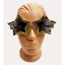 Uravas Store Yıldız Şekilli Parlak Metalize Parti Gözlüğü Altın Renk 16X7 cm
