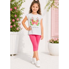 Cichild Kız Çocuk Alt-Üst Takım Kahvemelanj T-Shirt Pembe Tayt